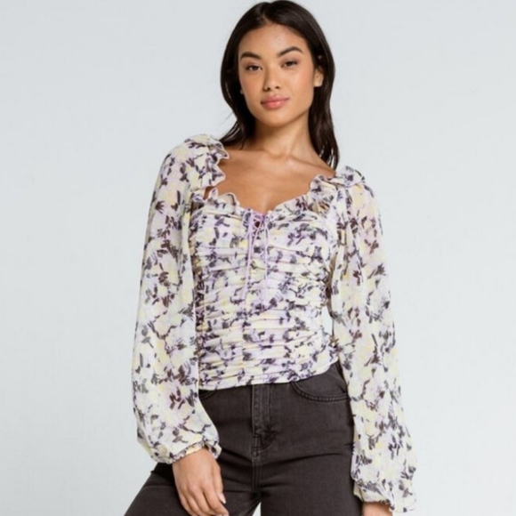 Free People Mabel lilac floral Printed Top sz S - Picture 2 of 10